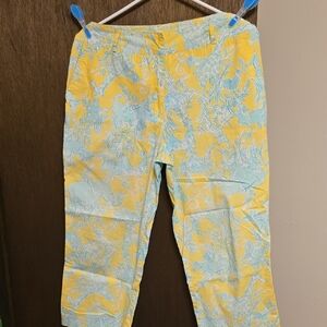 Lilly Pulitzer Yellow and Light Blue Floral capri pants